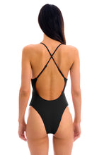 Laden Sie das Bild in den Galerie-Viewer, Model Back: Rio De Sol Badeanzug Dots-Black Ivy Strap
