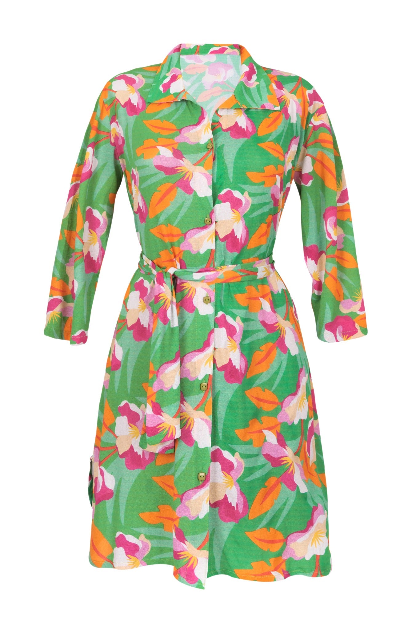 Product Front: Rio De Sol Hemdblusenkleid Green Bloom Chemise