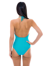 Laden Sie das Bild in den Galerie-Viewer, Model Back: Rio De Sol Badeanzug Radiante Azul Sensation
