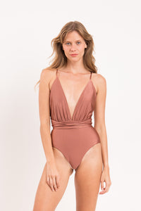 Model Front: Rio De Sol Badeanzug Shimmer-Copper New Vegas