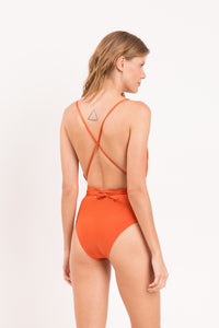 Model Back: Rio De Sol Badeanzug Shimmer-Paprica New Vegas