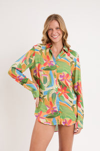 Model Front: Rio De Sol Hemdblusenkleid Tropical Shirt Greta